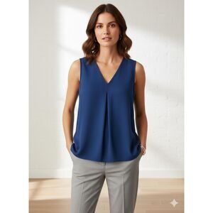 Lumiere Sleeveless V-Neck Pleated Front Shell Tank Top Small Office Layering